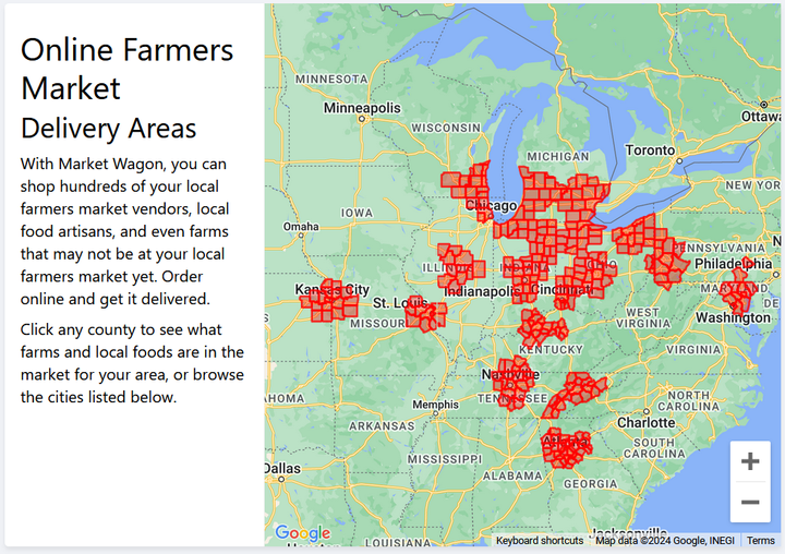 Map of Market Wagon Service Areas 2024